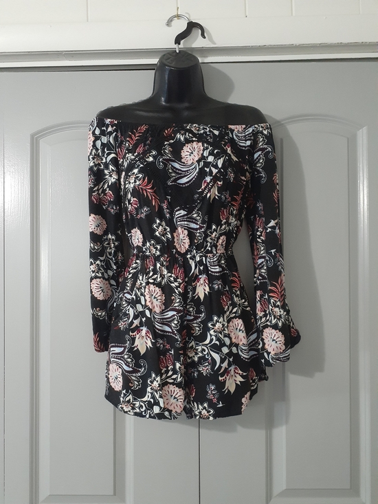Xhilaration Pants - Xhilaration Black floral off shoulder romper